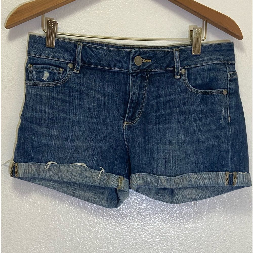 PAIGE - Lightly Distressed Cuffed Hem Denim Jean Shorts - Women’s size 25